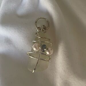 Silver wire wrapped sea glass charm